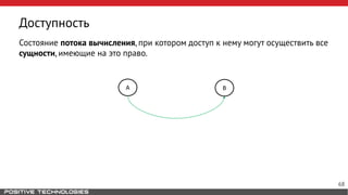 Доступность
Состояние потока вычисления, при котором доступ к нему могут осуществить все
сущности, имеющие на это право.
A B
68
 
