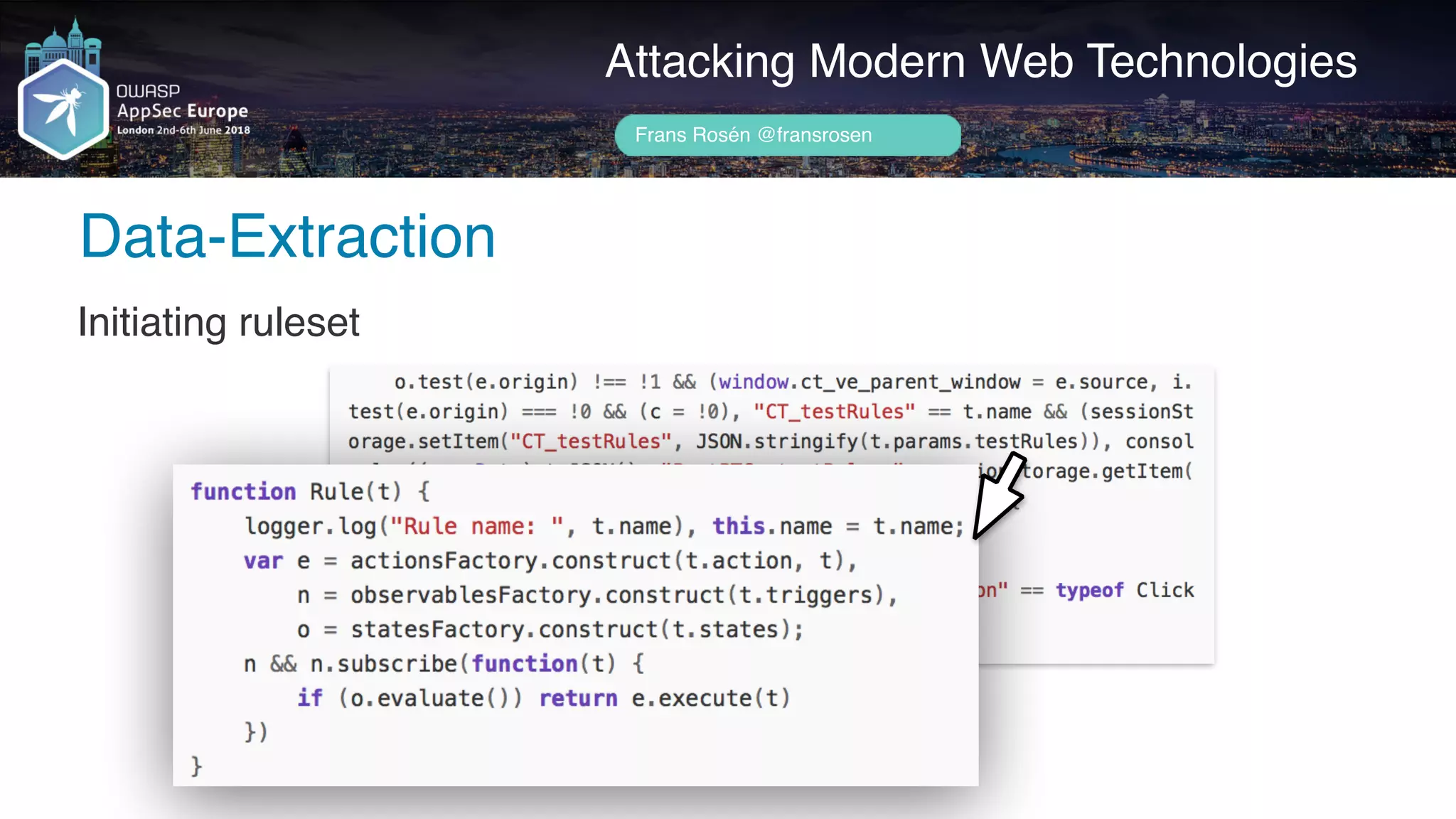 Author name her
Data-Extraction
Attacking Modern Web Technologies
Frans Rosén @fransrosen
Initiating ruleset
 