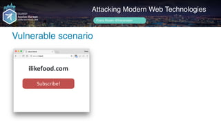 Author name her
Vulnerable scenario
Attacking Modern Web Technologies
Frans Rosén @fransrosen
ilikefood.com
Subscribe!
 