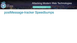 Author name her
postMessage-tracker Speedbumps
Attacking Modern Web Technologies
Frans Rosén @fransrosen
 