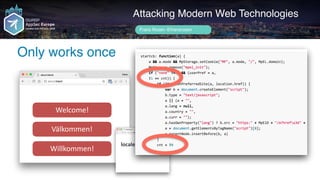 Author name her
Only works once
Attacking Modern Web Technologies
Frans Rosén @fransrosen
Welcome!
Välkommen!
Willkommen!
localeservice.com
 