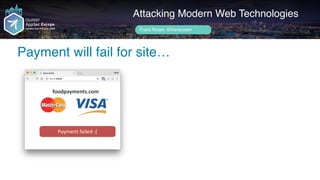 Author name her
Payment will fail for site…
Attacking Modern Web Technologies
Frans Rosén @fransrosen
foodpayments.com
Payment	failed	:(
 