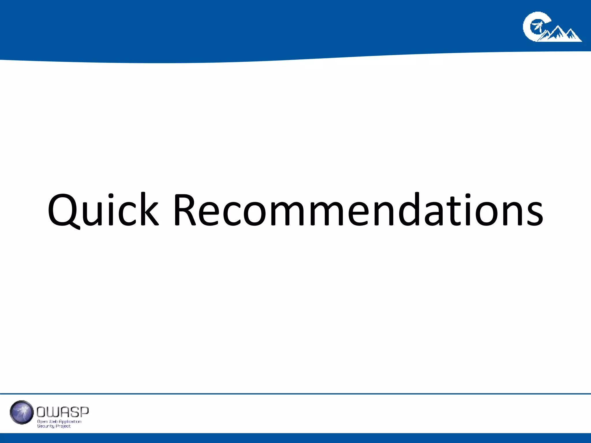 Quick Recommendations 
 