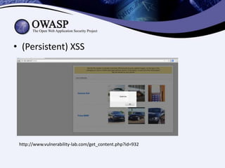 • (Persistent) XSS

http://www.vulnerability-lab.com/get_content.php?id=932

 