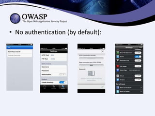 • No authentication (by default):

 