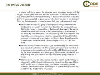 The UNION Operator                                                           Security Verified




                     © 2012 iCode information security All rights reserved
 