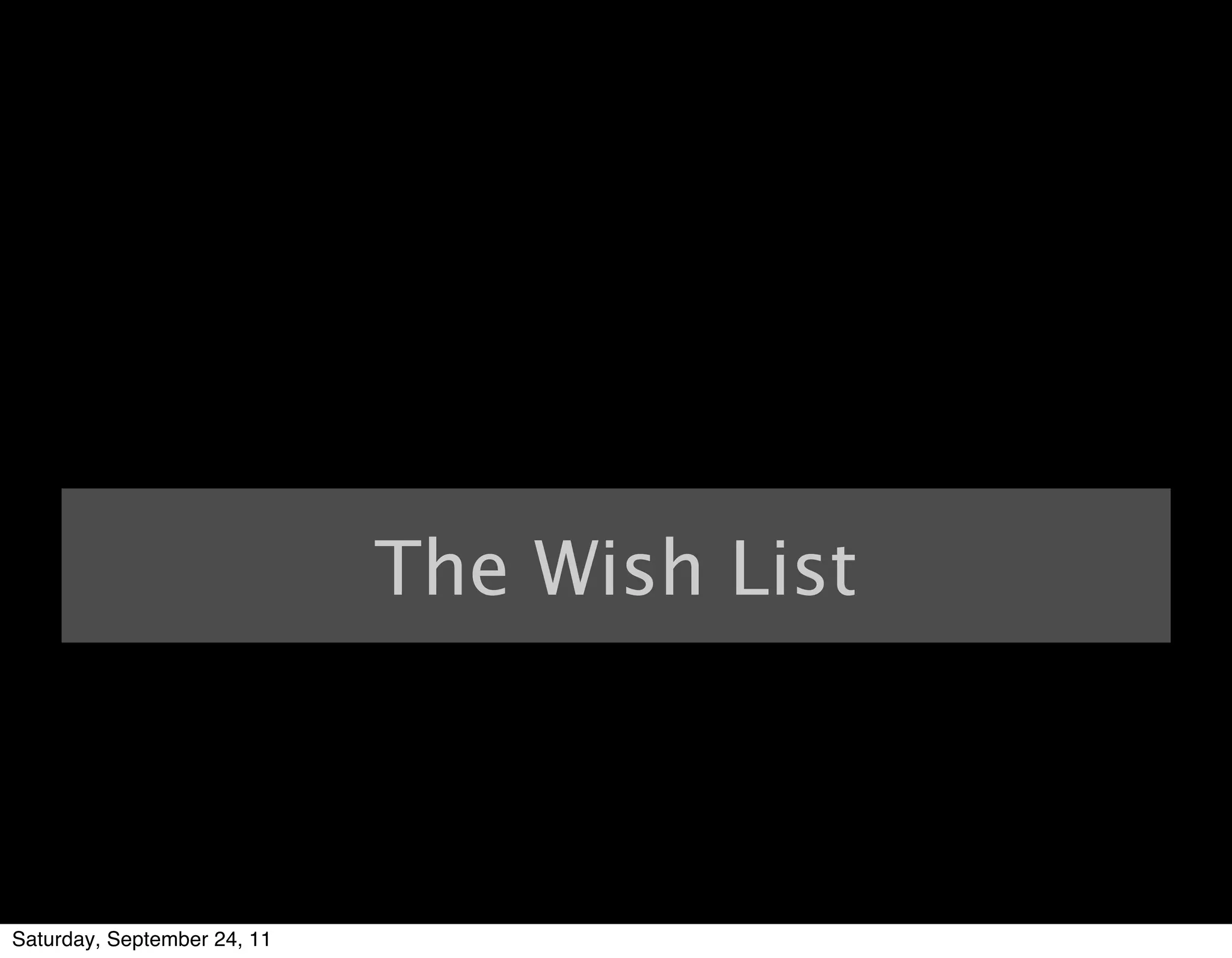 The Wish List



Saturday, September 24, 11
 