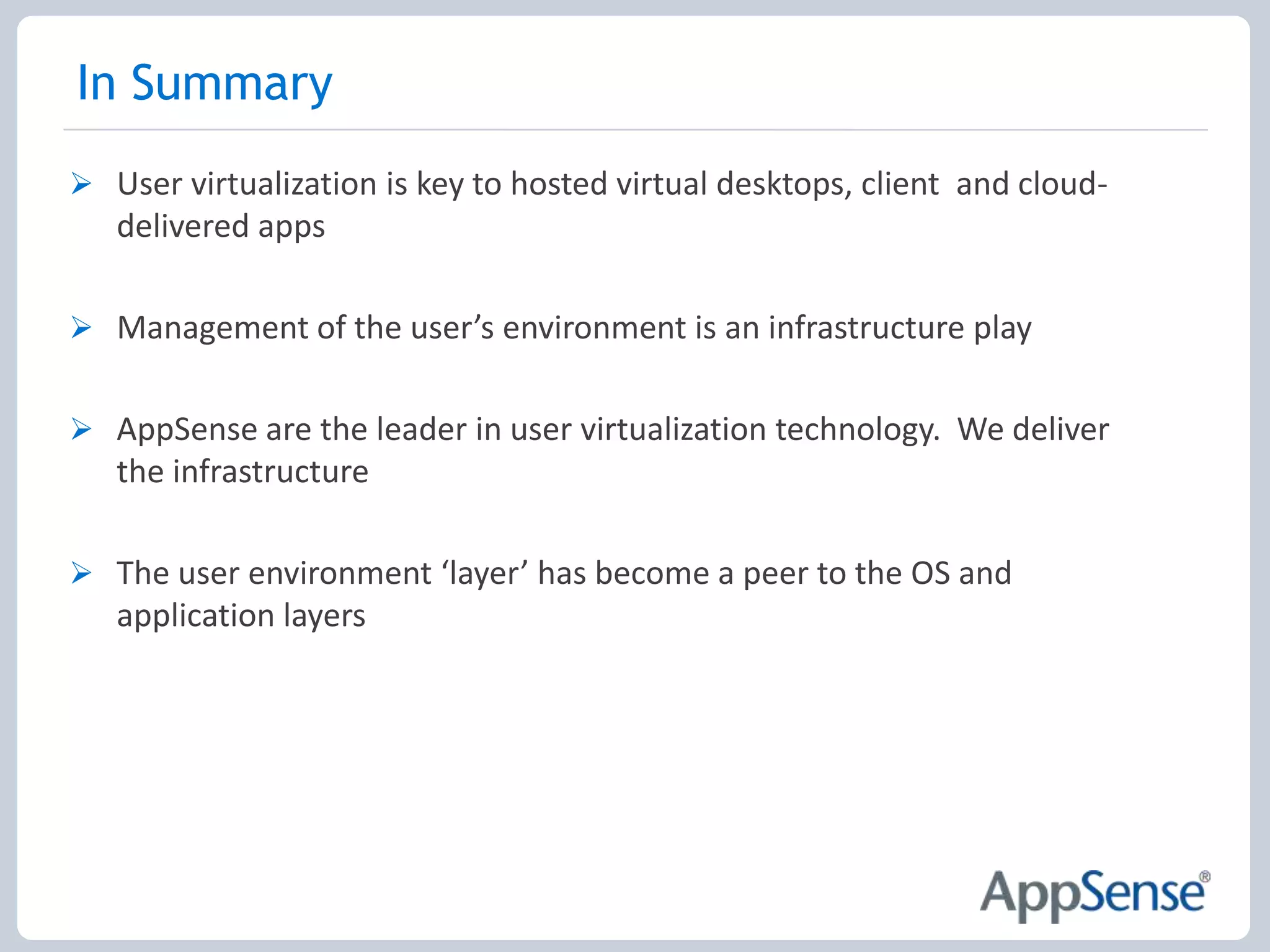Does Profile Management enable Lowest Cost DV?Can reduce cost related to profile management issues, such as support deskDoesn’t enable complete configuration and personalization of complex DV environmentsMeaning it does not make the Single OS & App image possibleProfile Management is not the means to Lowest Cost DV….    So what is?