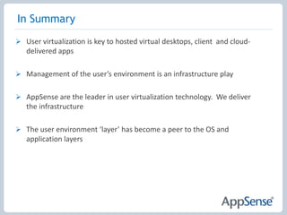 Does Profile Management enable Lowest Cost DV?Can reduce cost related to profile management issues, such as support deskDoesn’t enable complete configuration and personalization of complex DV environmentsMeaning it does not make the Single OS & App image possibleProfile Management is not the means to Lowest Cost DV….    So what is?