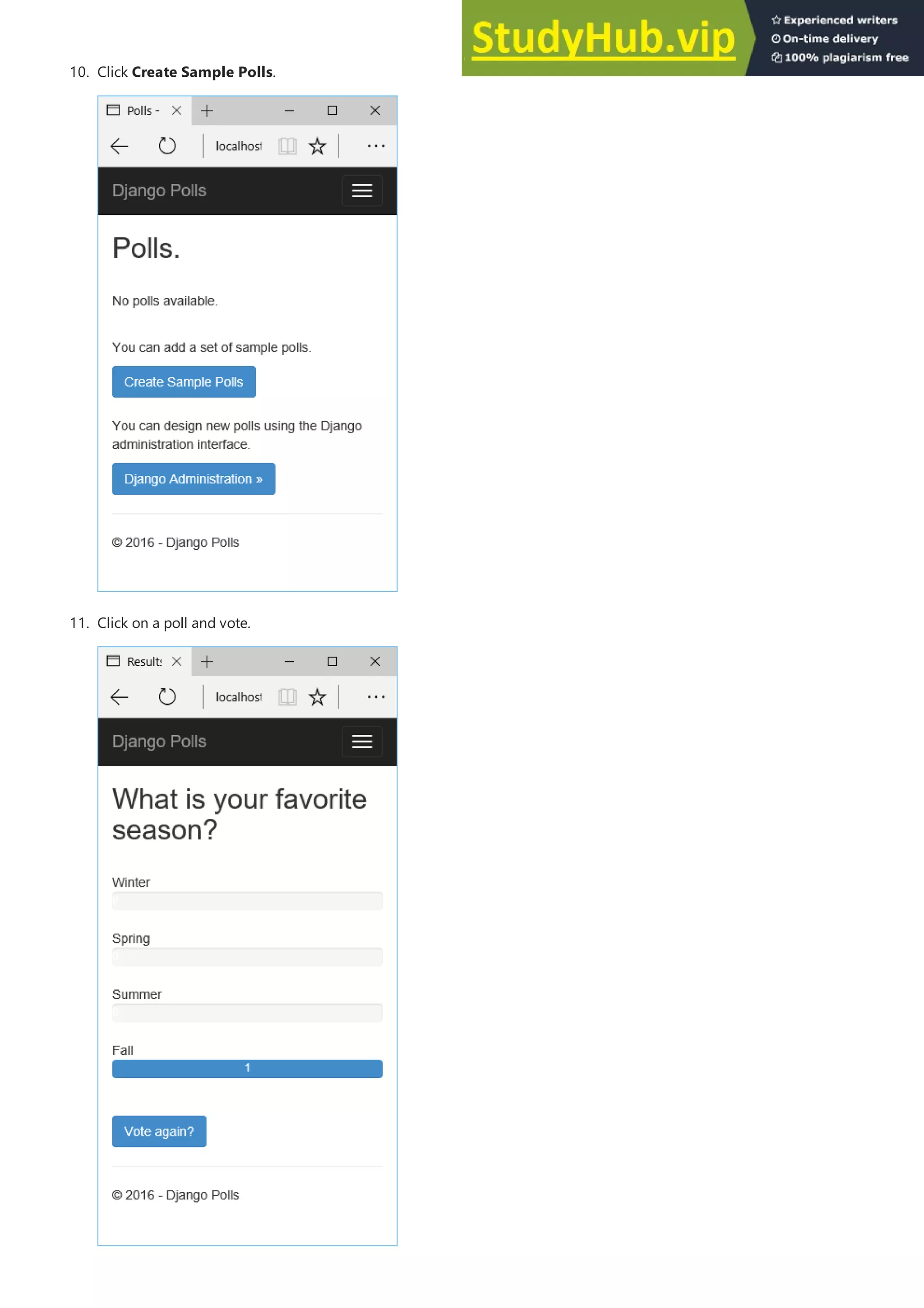 10. Click Create Sample Polls.
11. Click on a poll and vote.
 