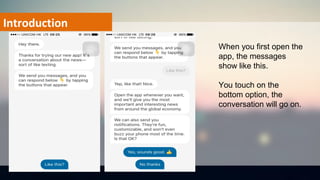 Introduction
When you first open the
app, the messages
show like this.
You touch on the
bottom option, the
conversation will go on.
 