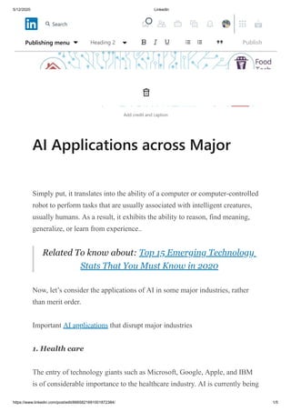 AI Applications across Major Industries | PDF