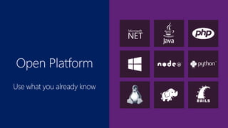 Open Platform
Use what you already know
 