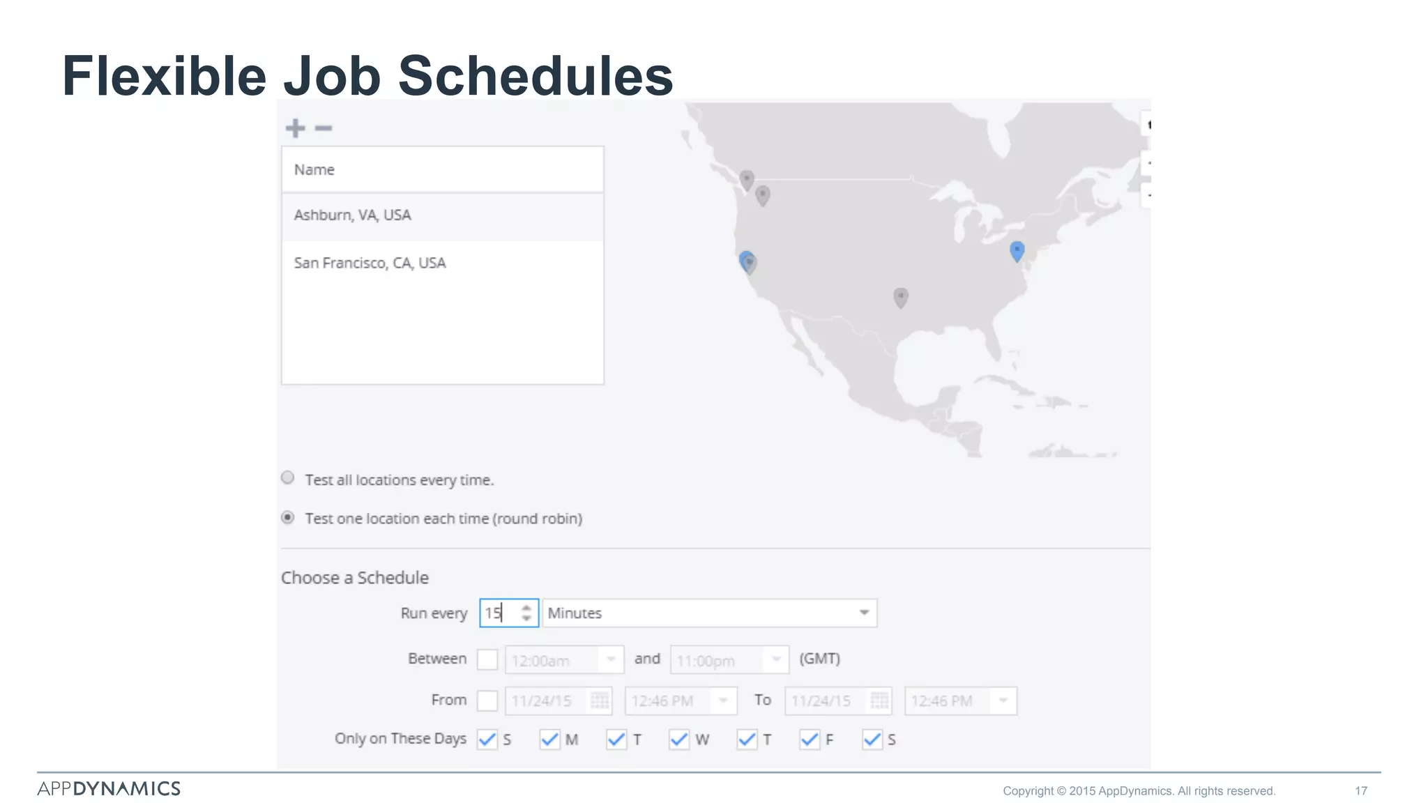 Flexible Job Schedules
Copyright © 2015 AppDynamics. All rights reserved. 17
 