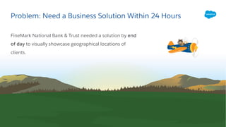 FineMark National Bank & Trust needed a solution by end
of day to visually showcase geographical locations of
clients.
Problem: Need a Business Solution Within 24 Hours
 