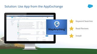 Solution: Use App from the AppExchange
Keyword Searches
Read Reviews
Install
 