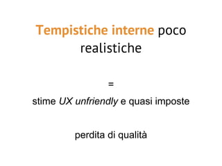 Tempistiche interne poco
realistiche
=
stime UX unfriendly e quasi imposte
perdita di qualità
 