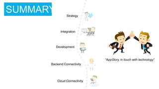 SUMMARY         Strategy




            Integration



          Development



                               “AppStory, in touch with technology”
      Backend Connectivity




          Cloud Connectivity
 