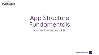 App Structure
Fundamentals
MVC, MVP, MVVP, and VIPER
www.Pyranova.Tech 1
 