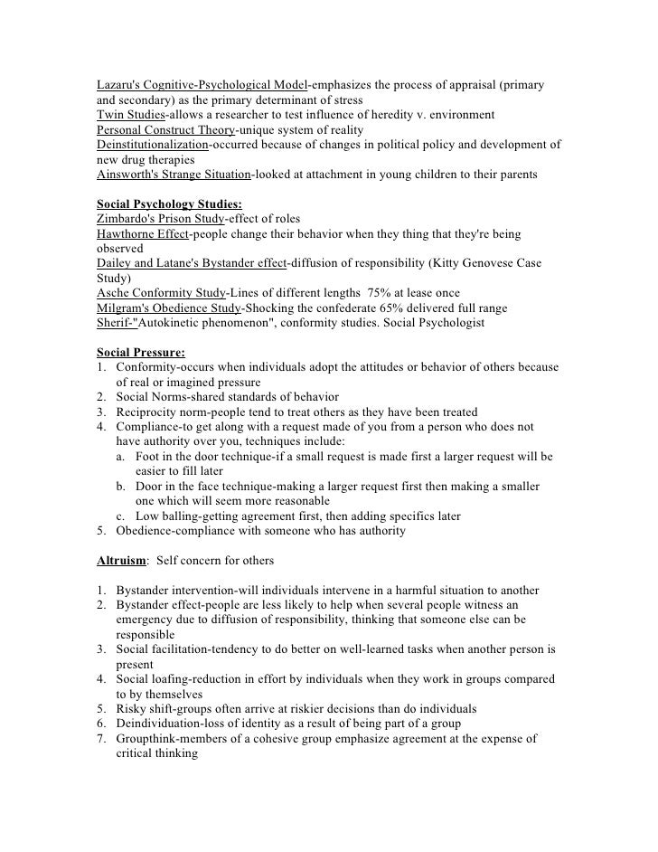 Ap psych exam crib notes