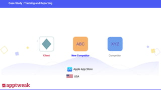 ABC
New Competitor
Apple App Store
USA
Case Study : Tracking and Reporting
Client
XYZ
Competitor
 