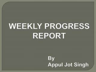 WEEKLY PROGRESS 
REPORT 
By 
Appul Jot Singh 
 