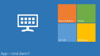 App – Und dann?
Store & Before Preise
UI / UX Werbung
 
