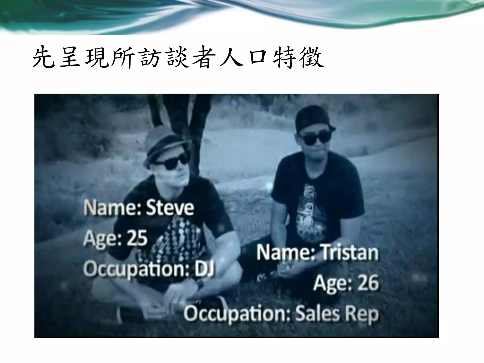 先呈現所訪談者人口特徵

 