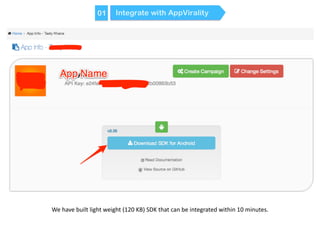 We 
have 
built 
light 
weight 
(120 
KB) 
SDK 
that 
can 
be 
integrated 
within 
10 
minutes. 
 