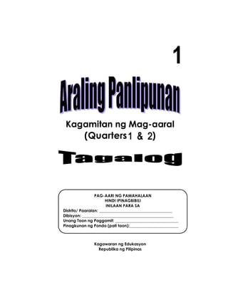 K TO 12 GRADE 1 LEARNING MATERIAL IN ARALING PANLIPUNAN (Q1-Q2)
