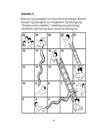100
Ano ang naramdaman mo habang nilalaro ang
binagong “Snakes and Ladders?
Ano ang nangyayari kapag natapat ang iyong
pam...