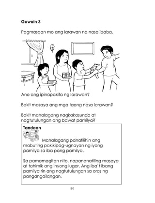 111
Ang Aking mga Nagawa at Natutunan:
Panuto. Makinig sa babasahin ng guro.
Lagyan ng tsek () ang angkop na kahon ng
iyo...