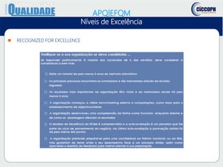  RECOGNIZED FOR EXCELLENCE
APQ|EFQM
Níveis de Excelência
 