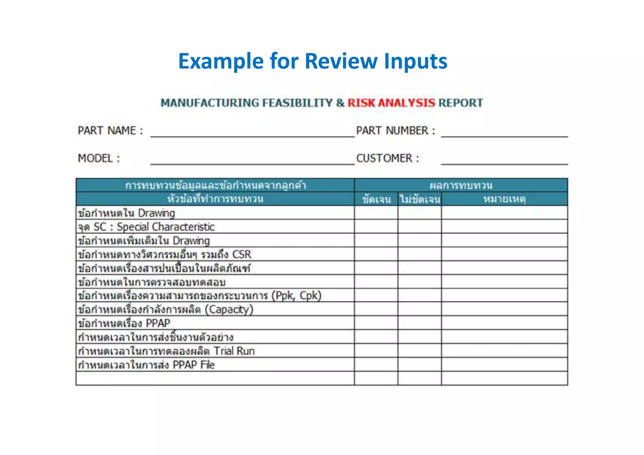 Example for Review Inputs
 
