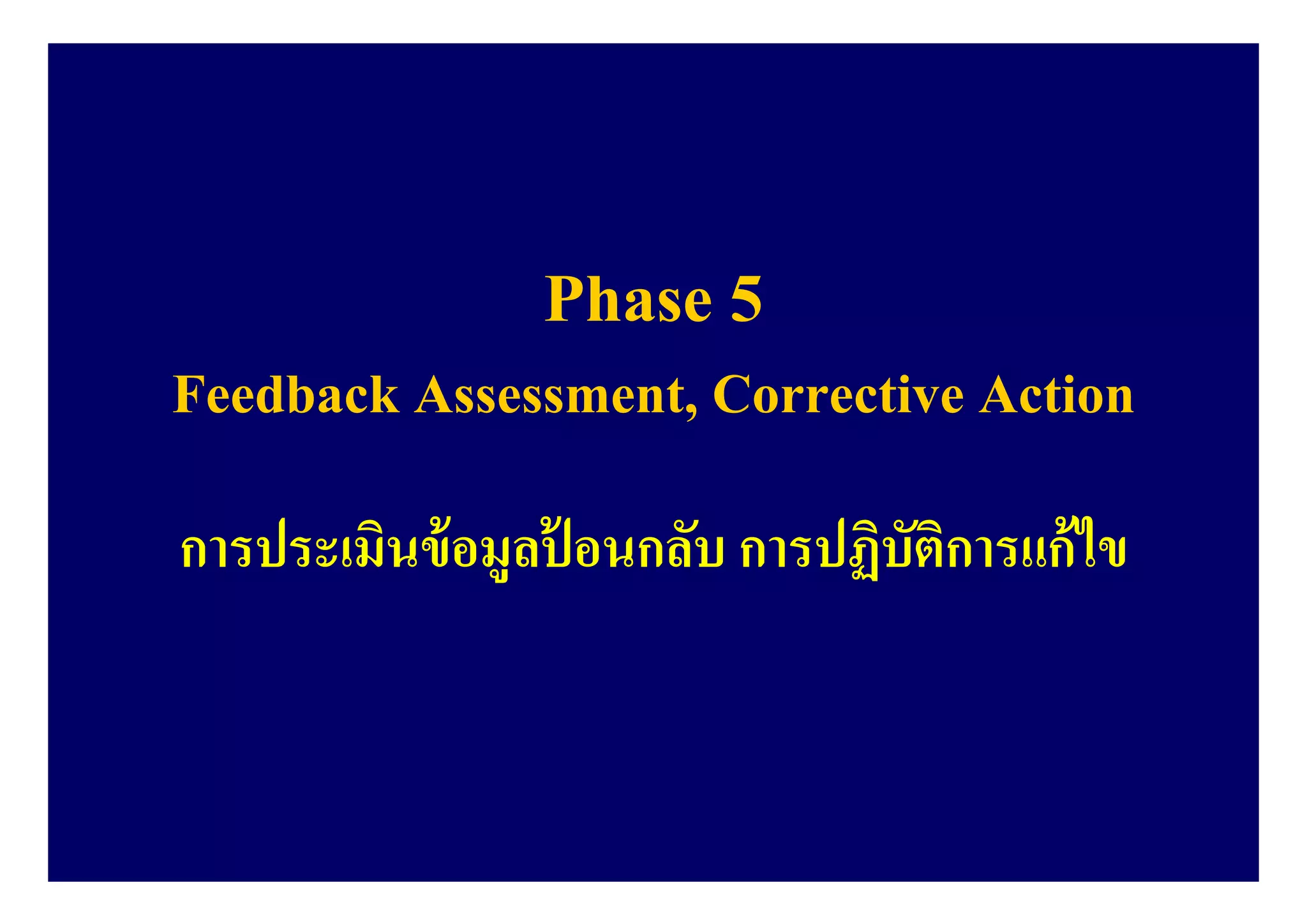 Phase 5
Feedback Assessment, Corrective Action
การประเมินข้อมูลป้ อนกลับ การปฏิบัติการแก้ไข
 