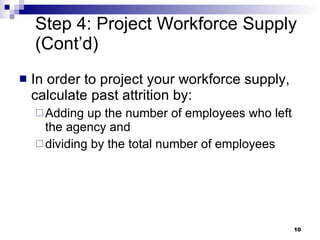 Step 4: Project Workforce Supply (Cont’d) <ul><li>In order to project your workforce supply, calculate past attrition by: ...