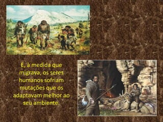 E, à medida que
  migrava, os seres
  humanos sofriam
  mutações que os
adaptavam melhor ao
    seu ambiente.
 