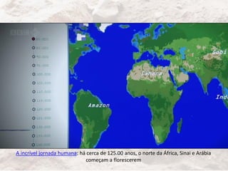 A incrível jornada humana: há cerca de 125.00 anos, o norte da África, Sinai e Arábia
começam a florescerem
 