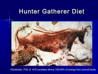 Hunter Gatherer DietHunter Gatherer Diet
Worldwide, 73% of H-G societies derive >55-65% of energy from animal foods
 