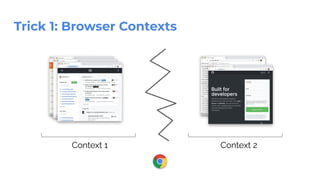 Trick 1: Browser Contexts
Context 1 Context 2
 