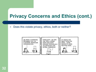 Privacy Concerns and Ethics (cont.) Does this violate privacy, ethics, both or neither? 