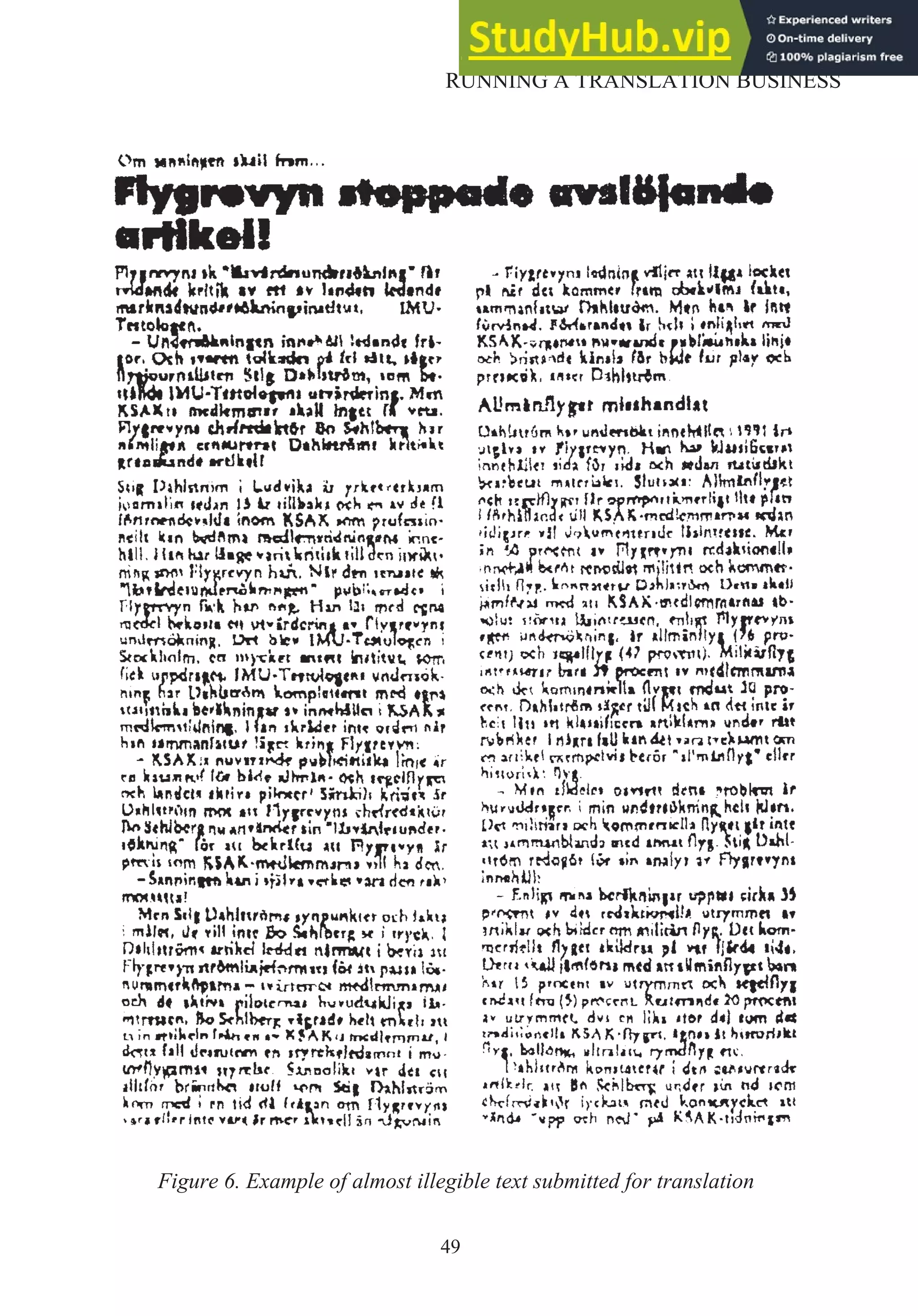 49
RUNNING A TRANSLATION BUSINESS
Figure 6. Example of almost illegible text submitted for translation
 