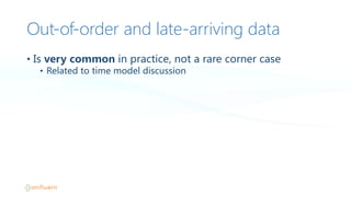 Out-‐of-‐order and late-‐arriving data
• Is  very  common in  practice,  not  a  rare  corner  case
• Related  to  time  model  discussion
 