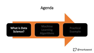 Agenda
What is Data
Science?
Machine
Learning
Algorithms
Practical
Example
@markawest
 