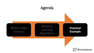 Agenda
What is Data
Science?
Machine
Learning
Algorithms
Practical
Example
@markawest
 