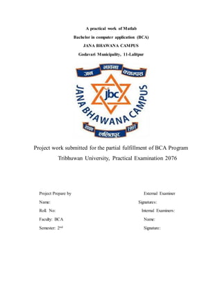 Matlab Bca A practical work of matlab | DOCX
