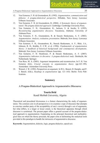 A Pragma-Dialectical Approach To Argumentative Discourse | PDF