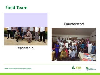www.future-agricultures.org/apra
Field Team
Leadership
Enumerators
 