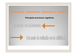 Domínio cognitivo (David A. Kolb)
Principais processos cognitivos

 